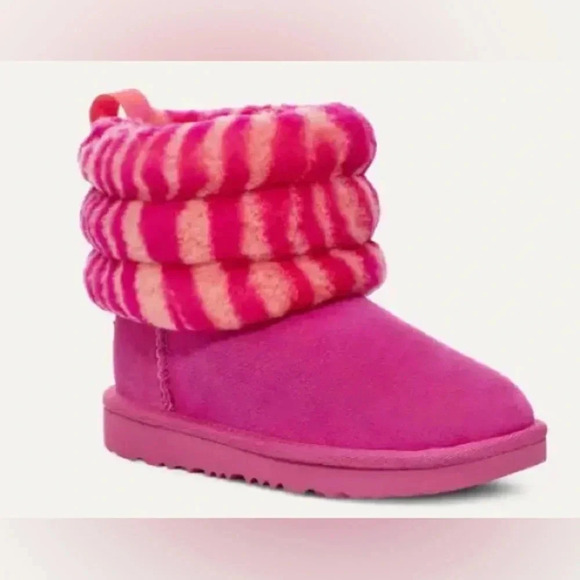 Uggs Kids Fluff Mini Quilted Zebra Kids Slippers Sz 3 - Picture 1 of 8